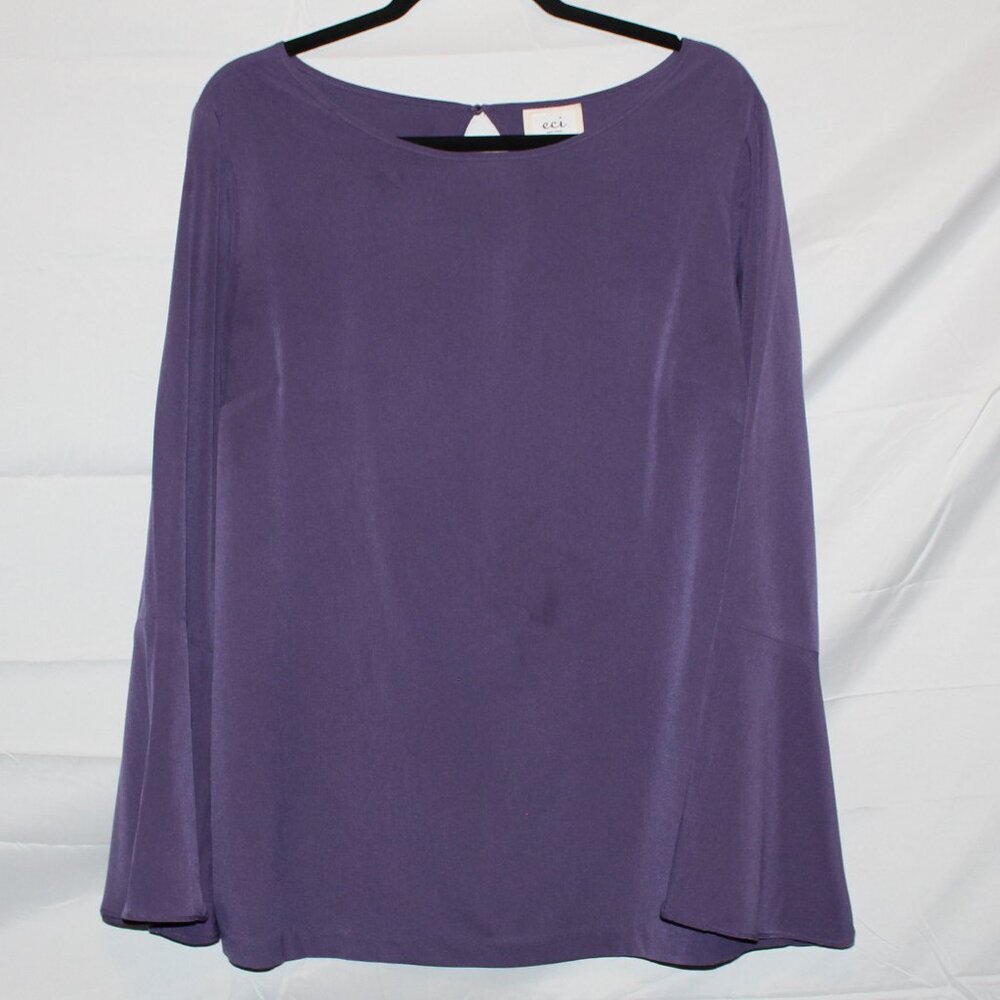 ECI, Long Sleeve Bell Cuff Blouse, XL, Purple Eggplant, Polyester, Lightly Used - Picture 3 of 7
